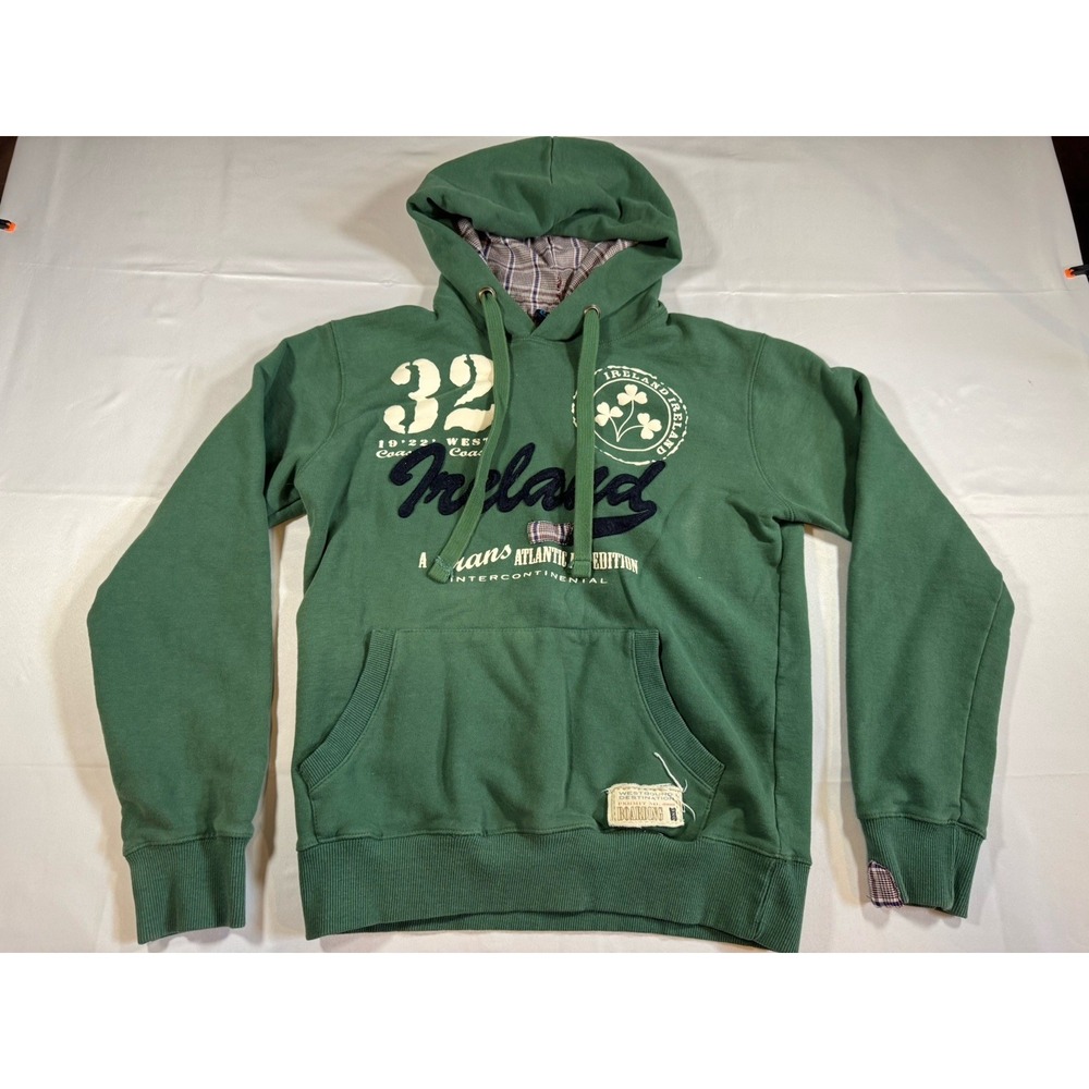 Dolmen Clothing Ireland Hoodie Mens XL Green Plaid Lined Graphic Sweatshirt Y2K